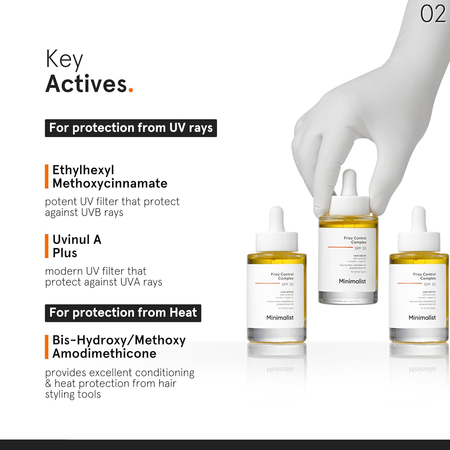 Minimalist Anti-Frizz Hair Serum SPF 30 With Keratin, Argan Oil & Ceramides for Dry Hair| 50 ml