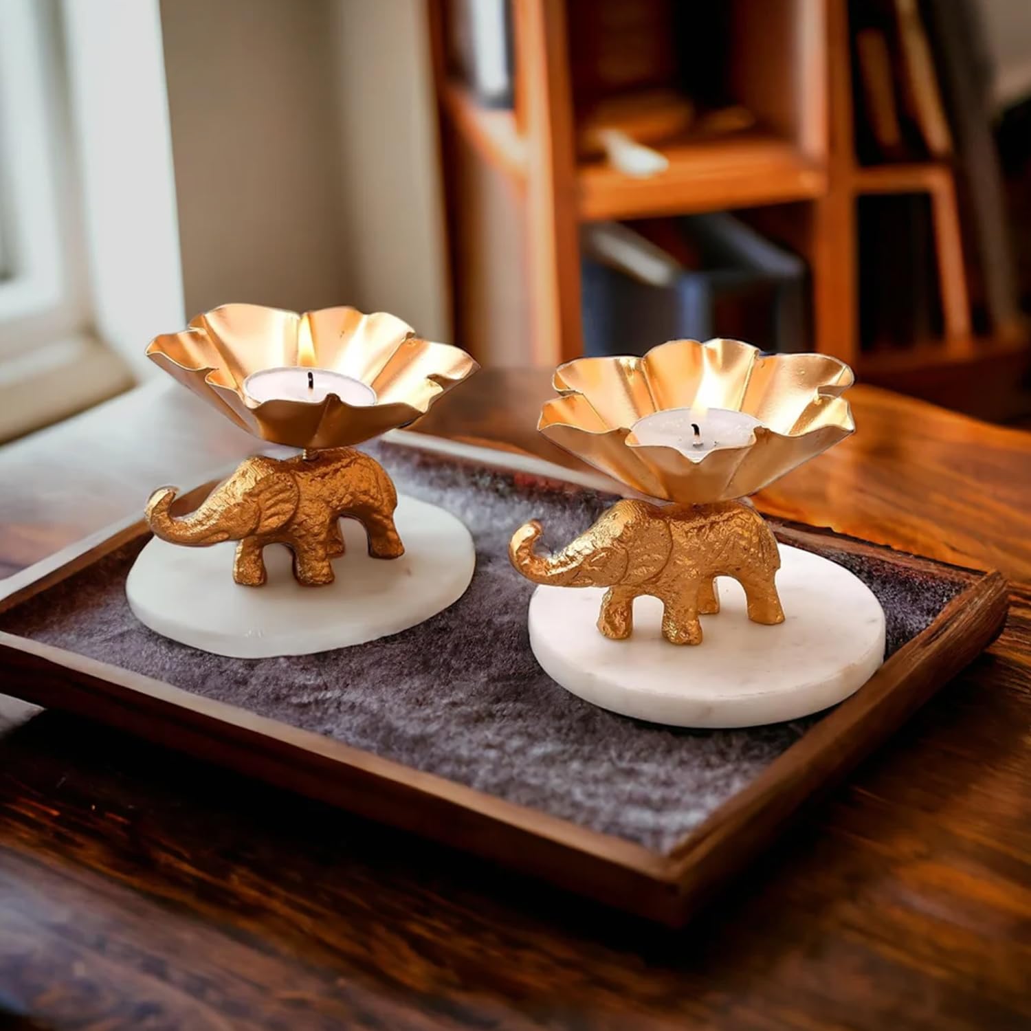 TIED RIBBONS Set of 2 Elephant Shaped Tea Light Candle Holder