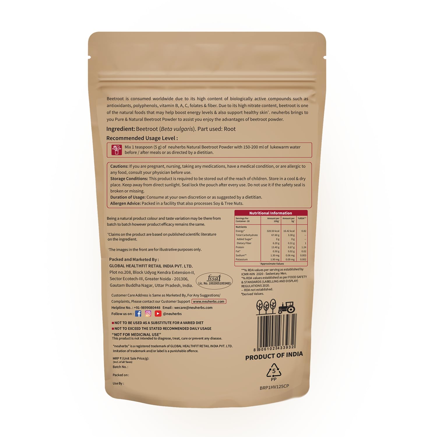 Neuherbs Natural Beetroot Powder For Face, Skin & Hair (100g)