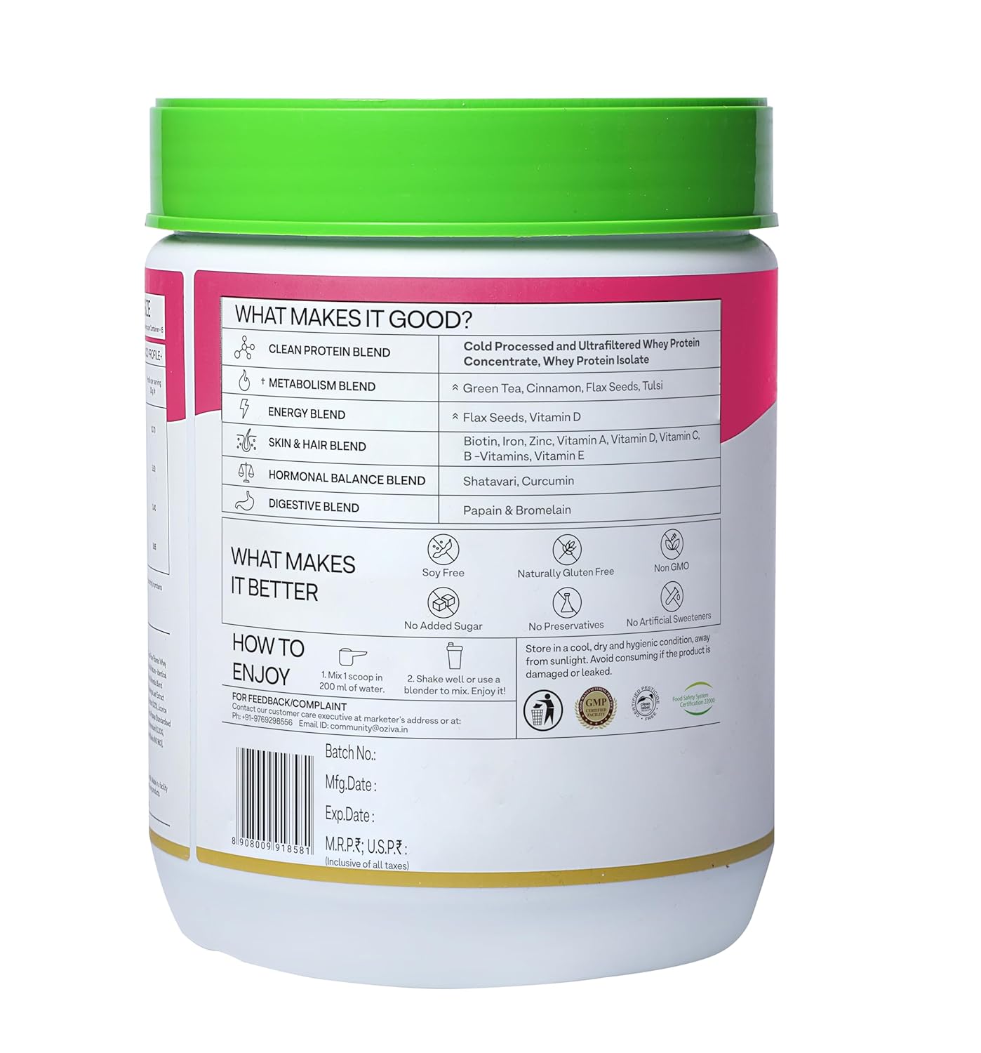 OZiva Protein & Herbs for Women  Mango (453gm)
