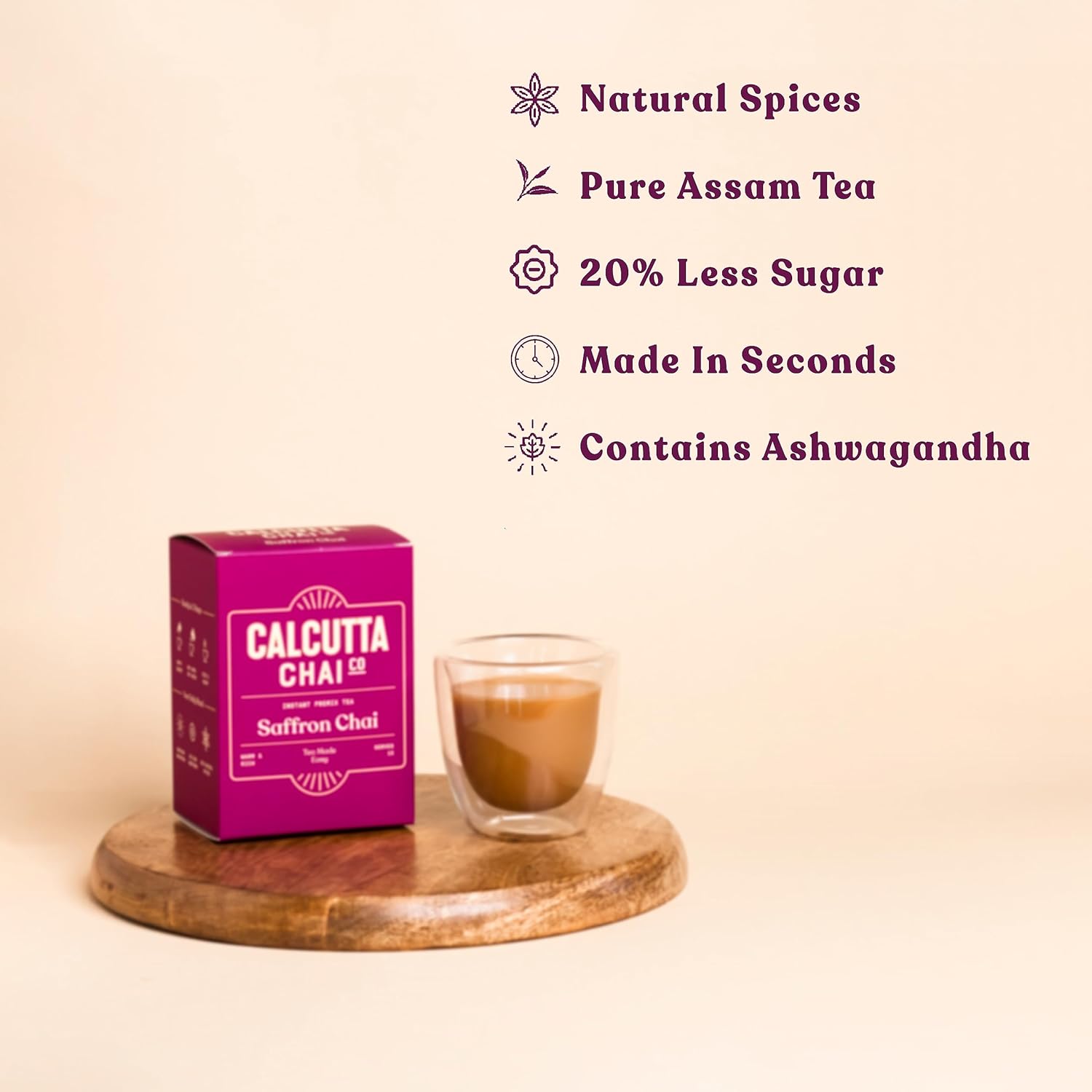 Calcutta Chai Co - Saffron Chai | Instant Tea Premix | 15 Sachets | 210g
