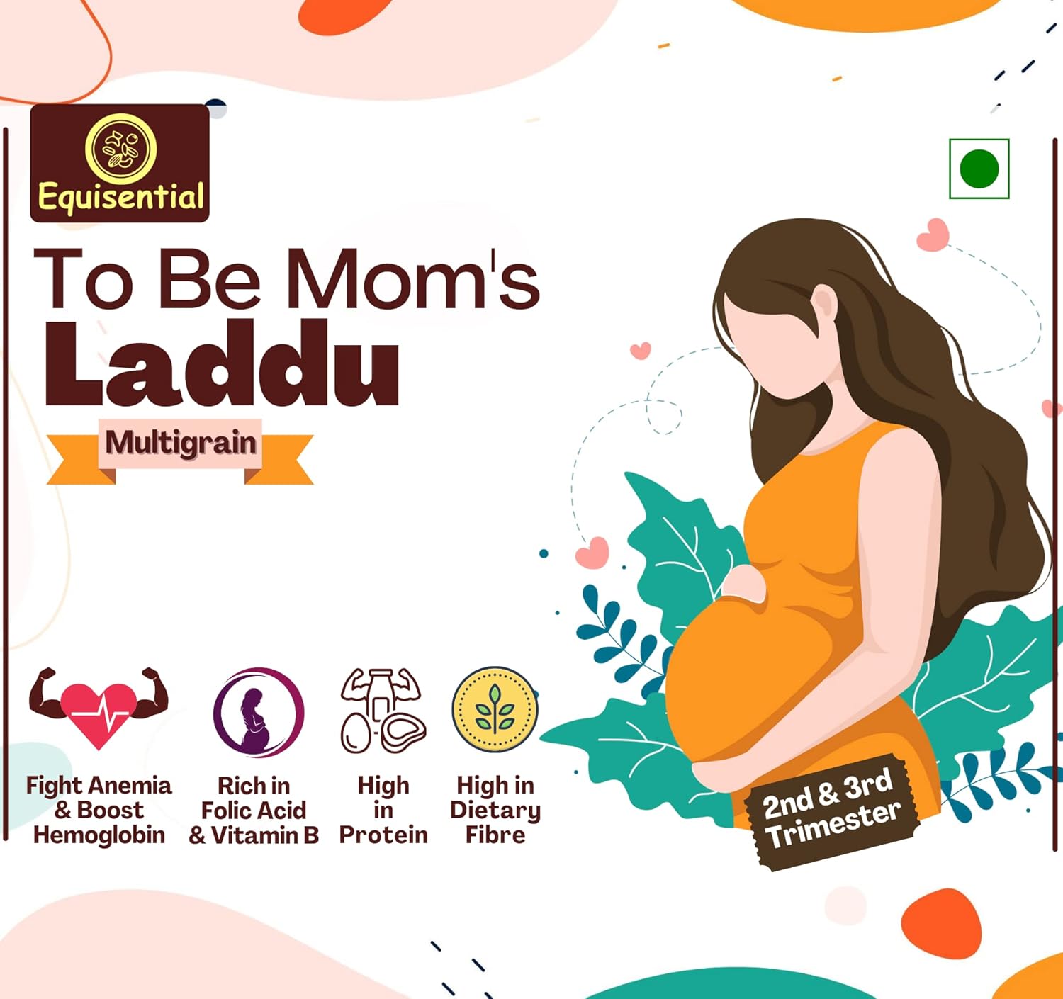 Equisential To Be Mom's Laddu - Multigrain | Rich In Folic Acid &amp; Vitamin B Complexes - 250Gm