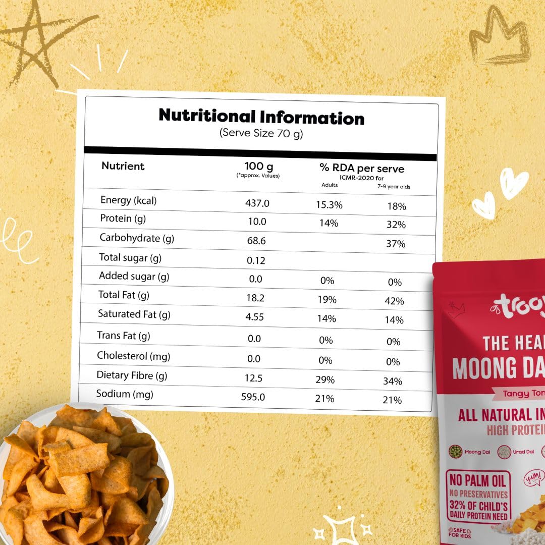Troovy Healthy Tangy Tomato Moong Dal Chips | 70g (Pack of 3)