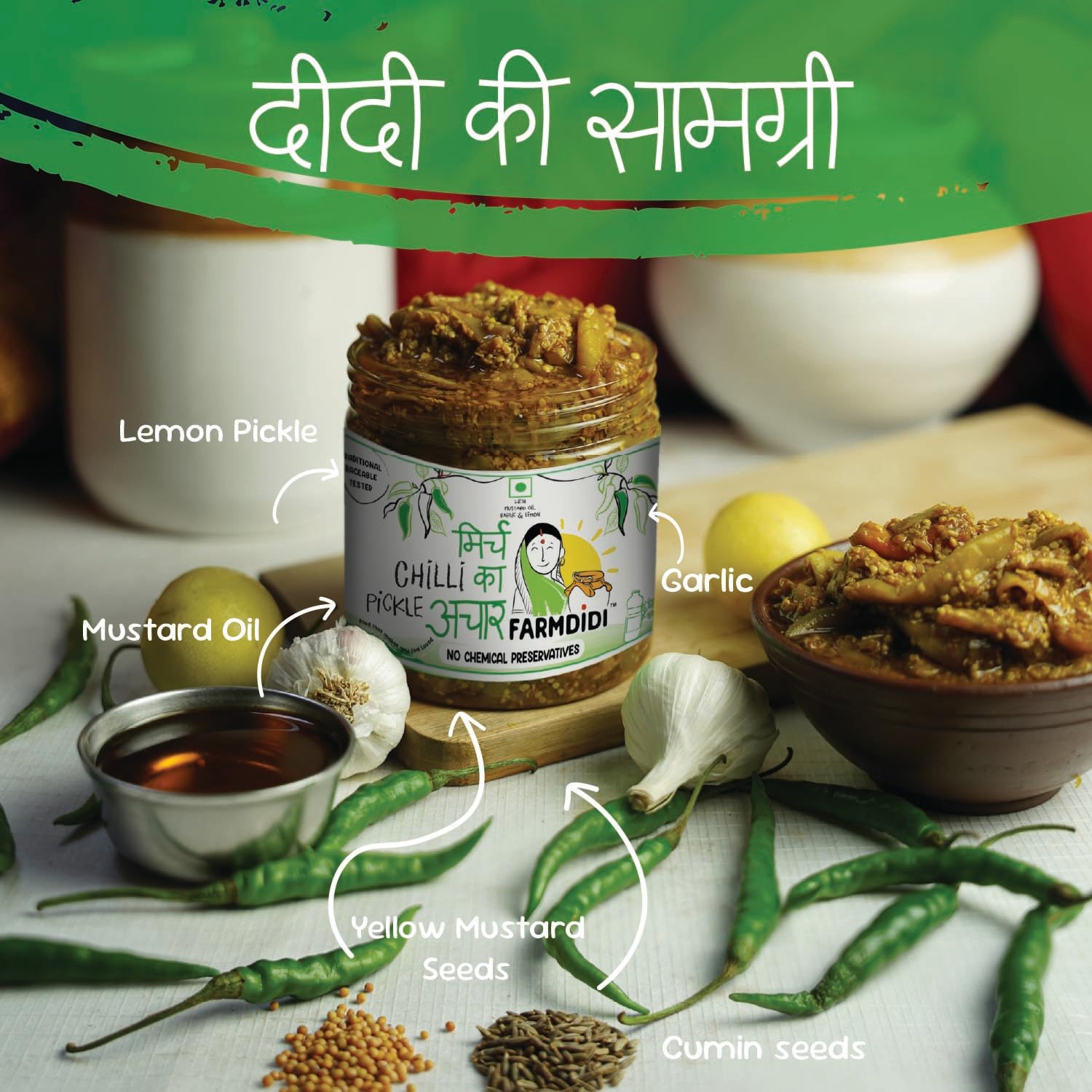 FarmDidi Spicy Green Chilli Pickle 325g