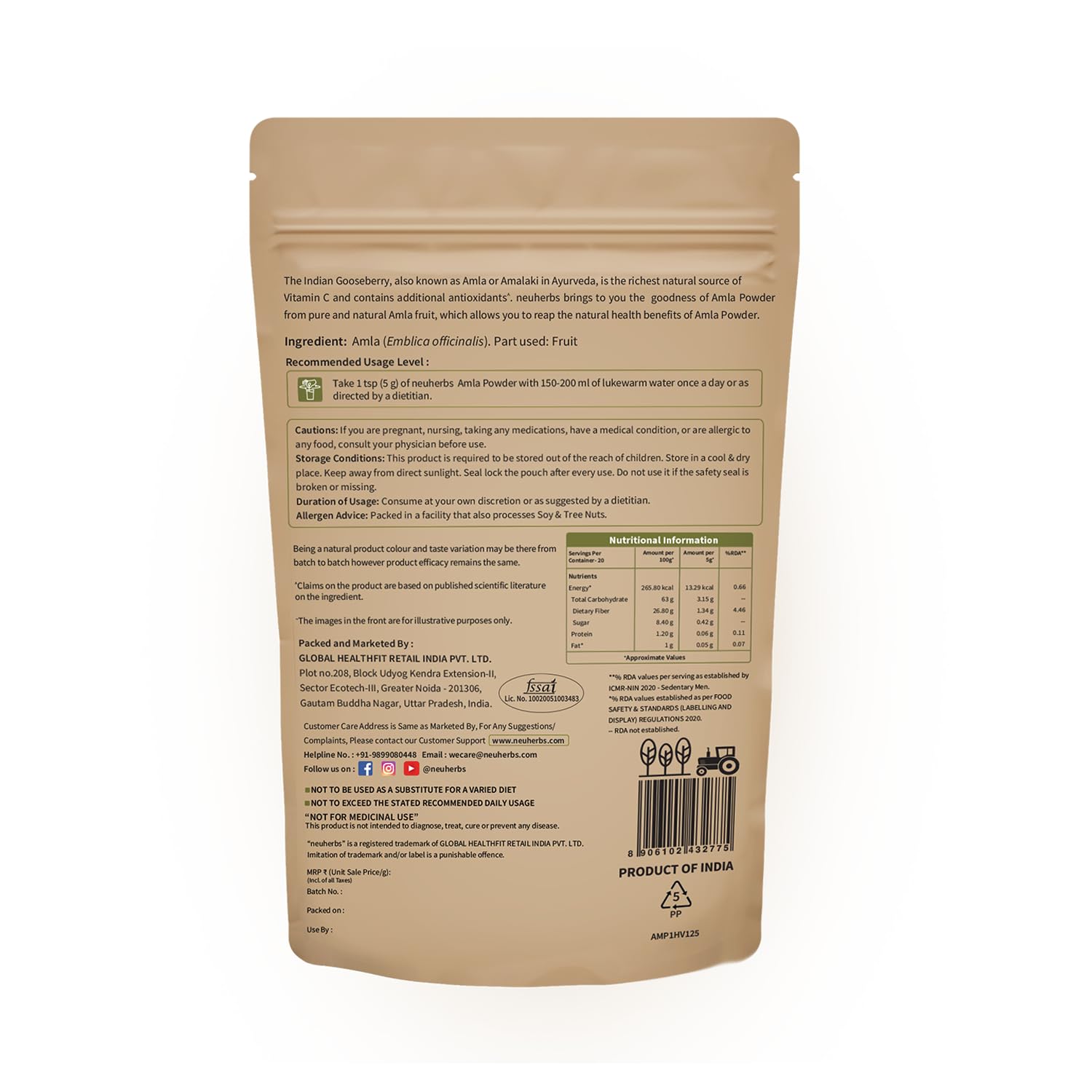 Neuherbs Amla Powder For Hair Growth & Glowing Skin - 100g