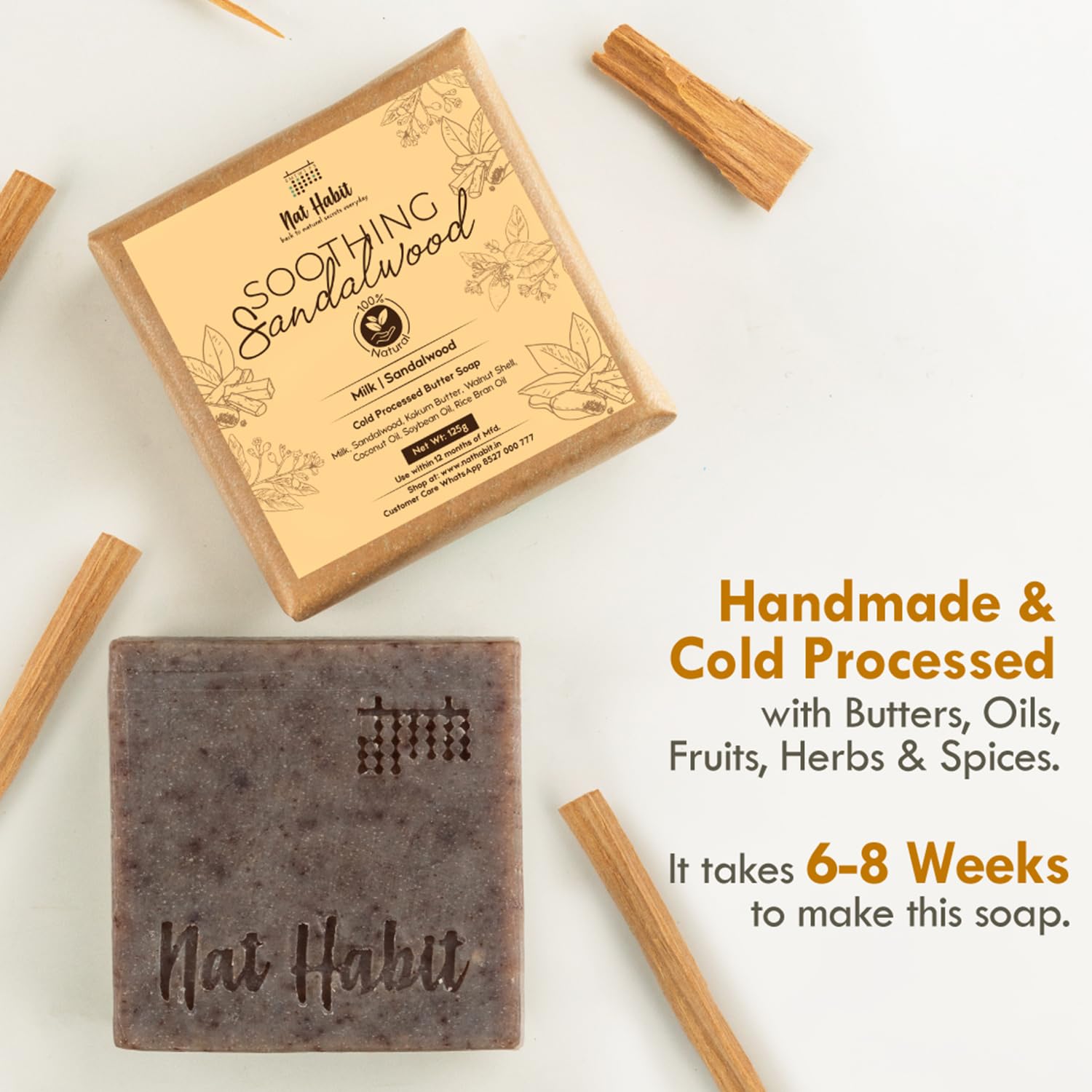 Nat Habit Sandalwood De-Tan Soap |Body Tan Removal Soap for Women & Men -125g x 2