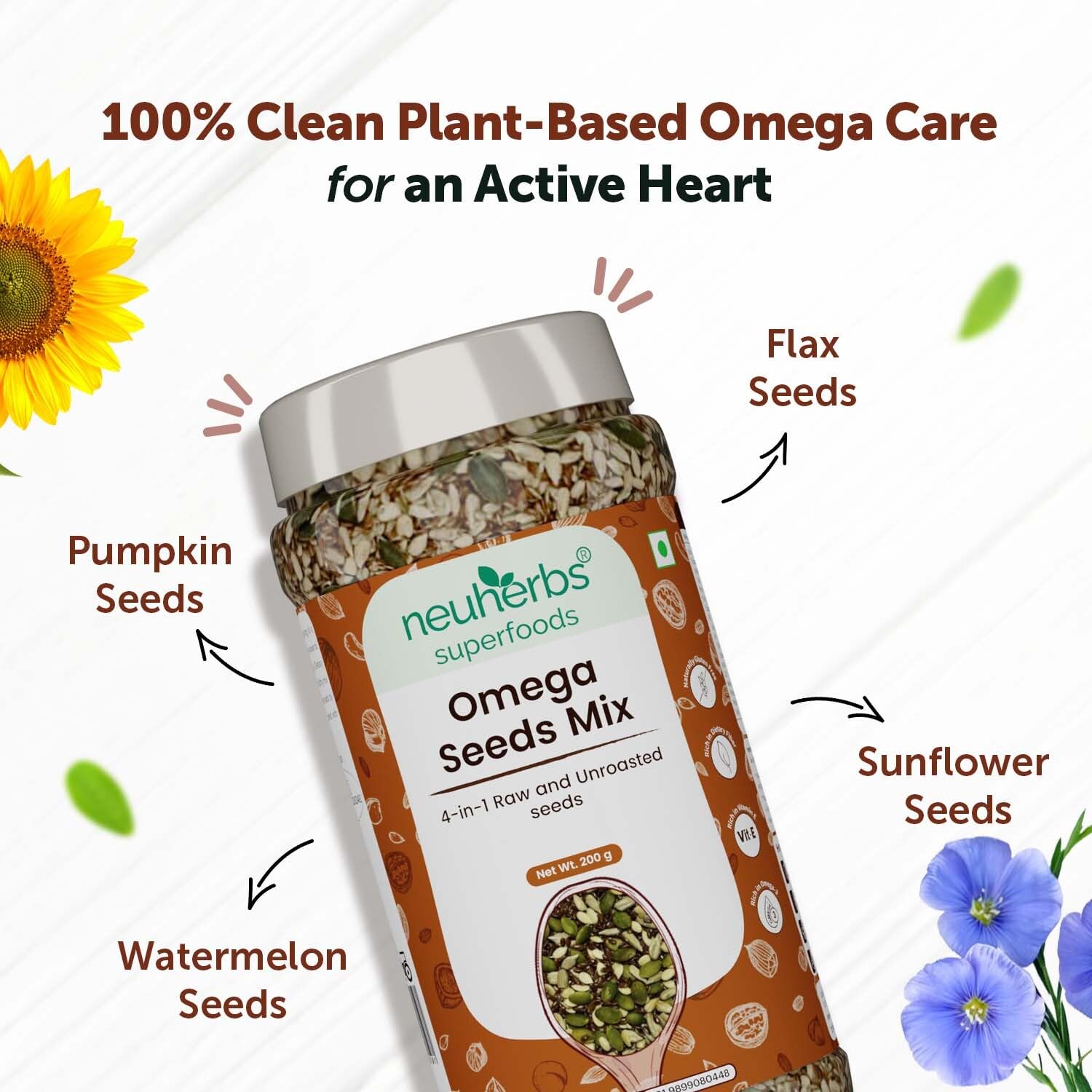 Neuherbs Omega-3 Fiber 4-in-1 raw & Unroasted seeds mix 200g