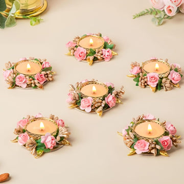 Divyakosh Metal Flower Tea Light Holder Set of 6