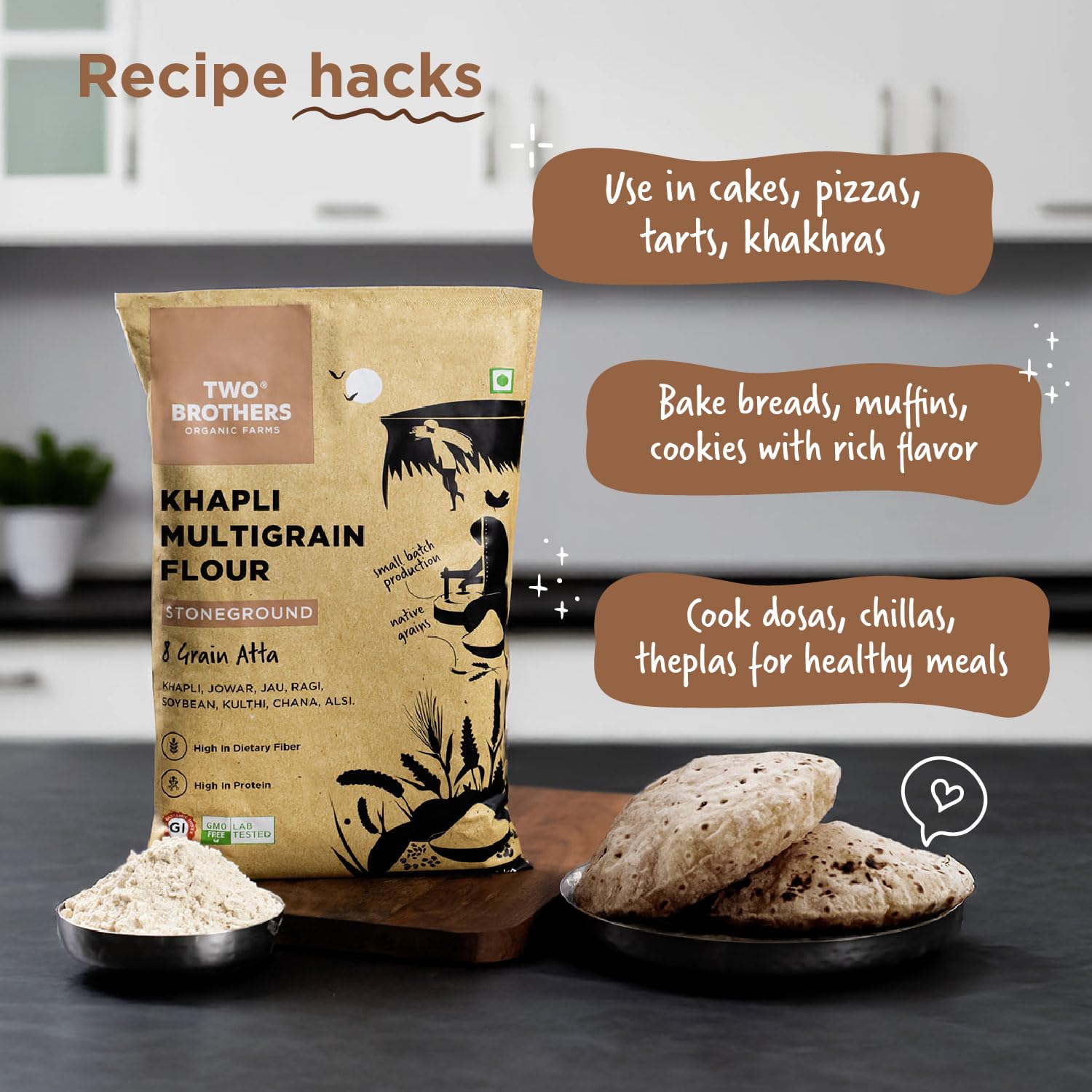 Two Brothers Organic Farms Khapli Multigrain Atta (1kg)