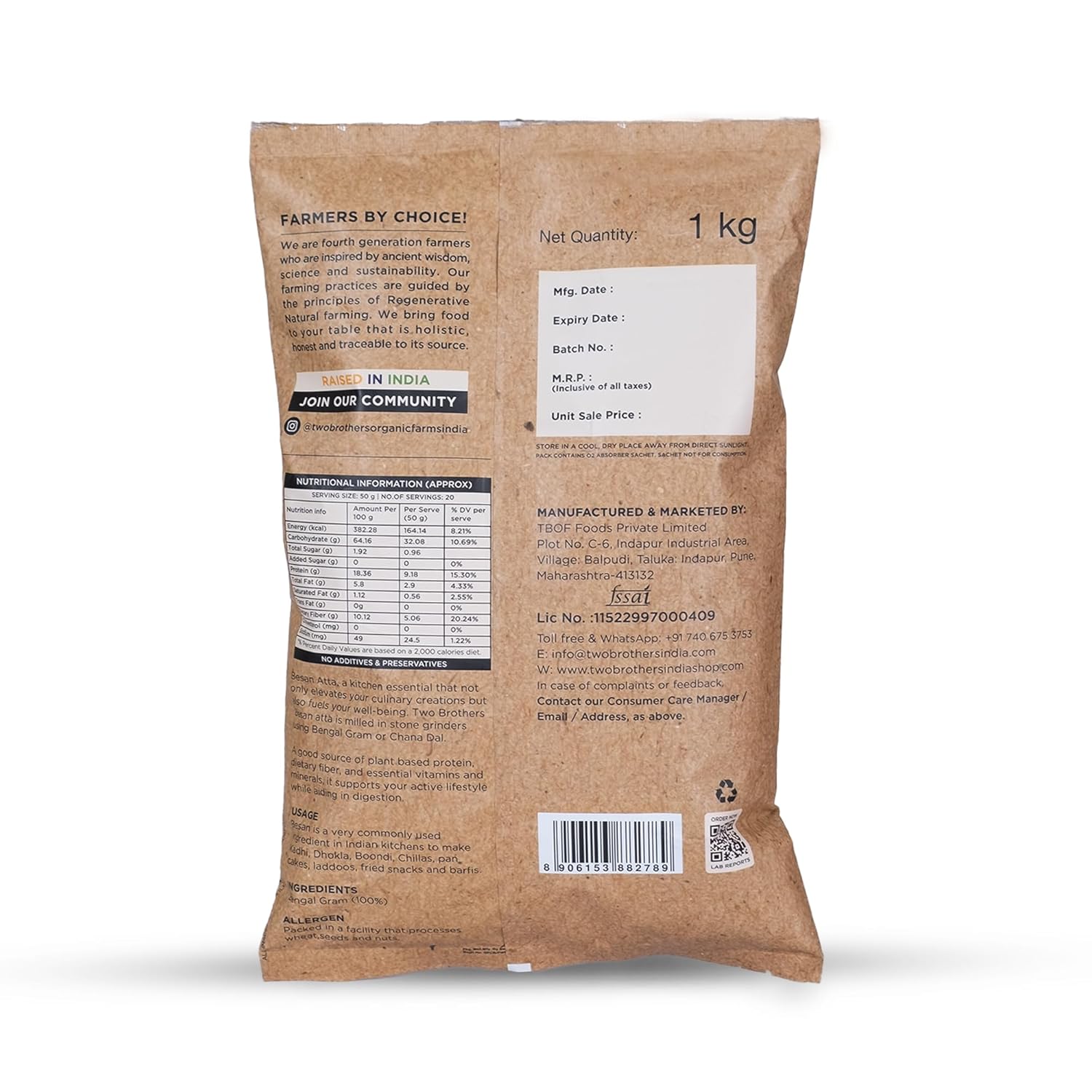 Two Brothers Organic Farms Besan Flour (1KG)| Gram Flour | Stoneground