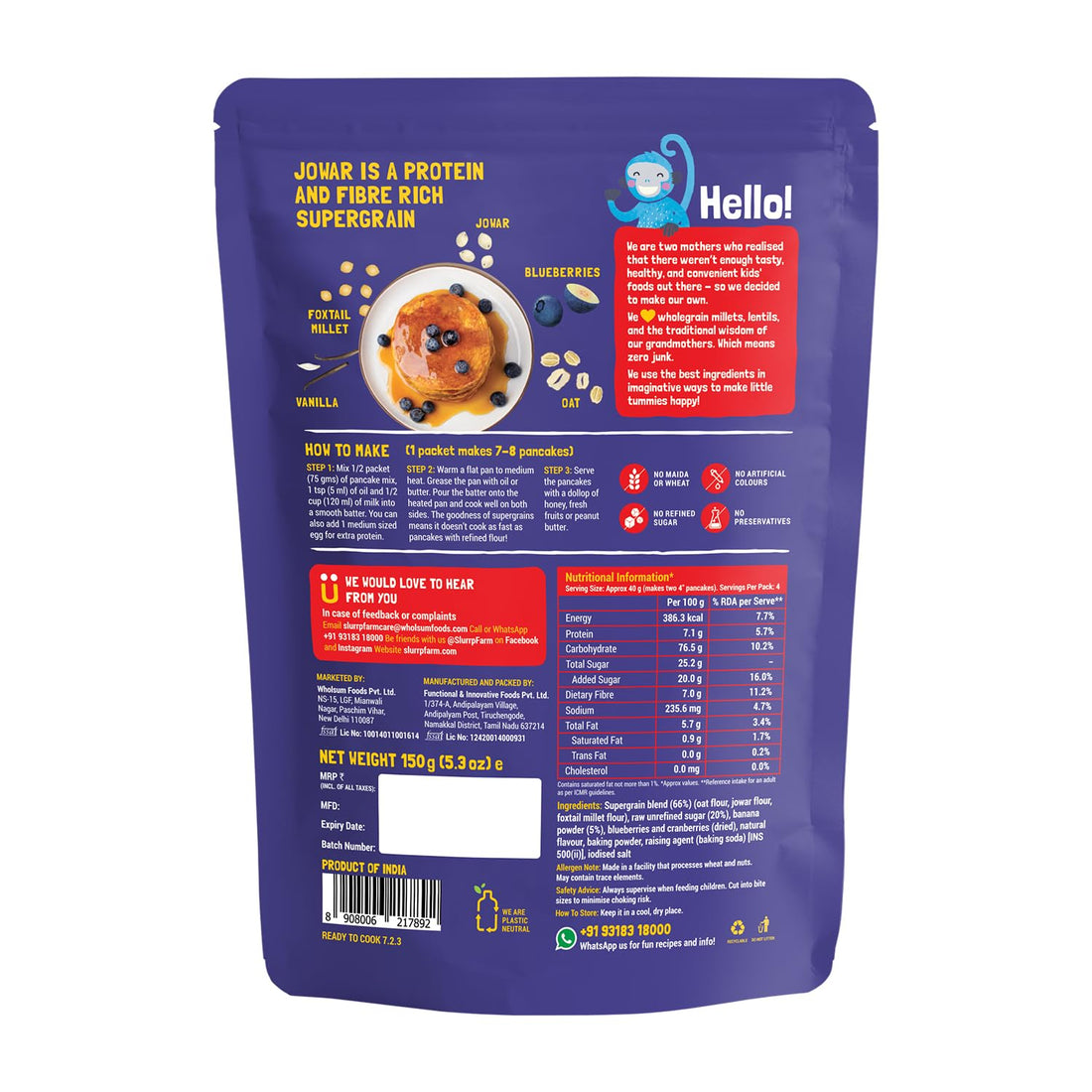 Slurrp Farm No Maida Pancake Mix- 150 G