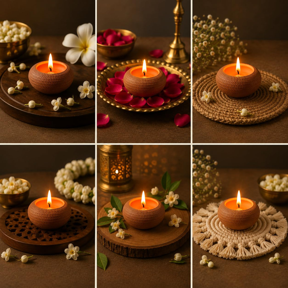 Handmade Textured Diya for Pooja | Set of 4