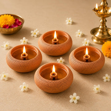 Handmade Textured Diya for Pooja | Set of 4