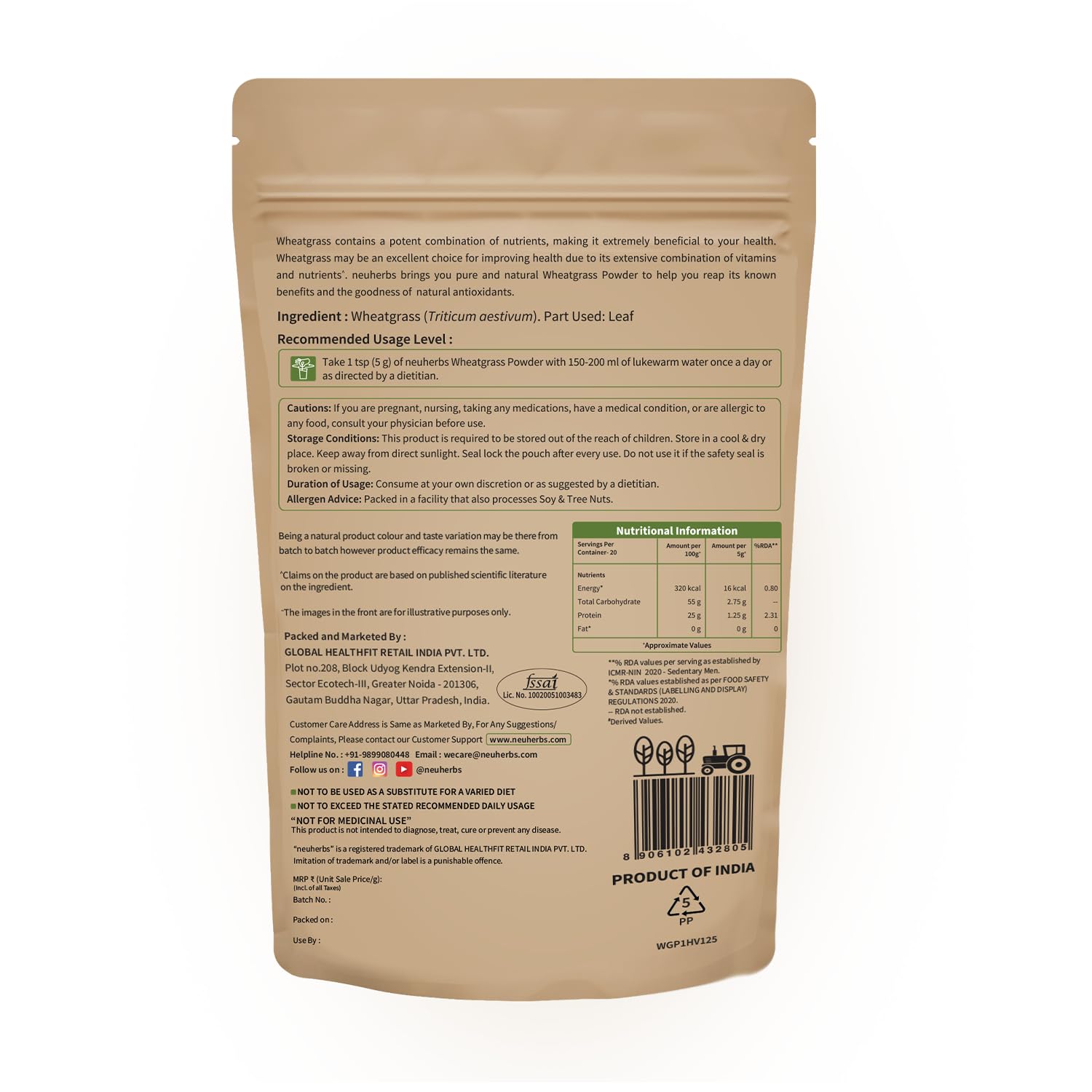 Neuherbs Wheatgrass Powder - 100g