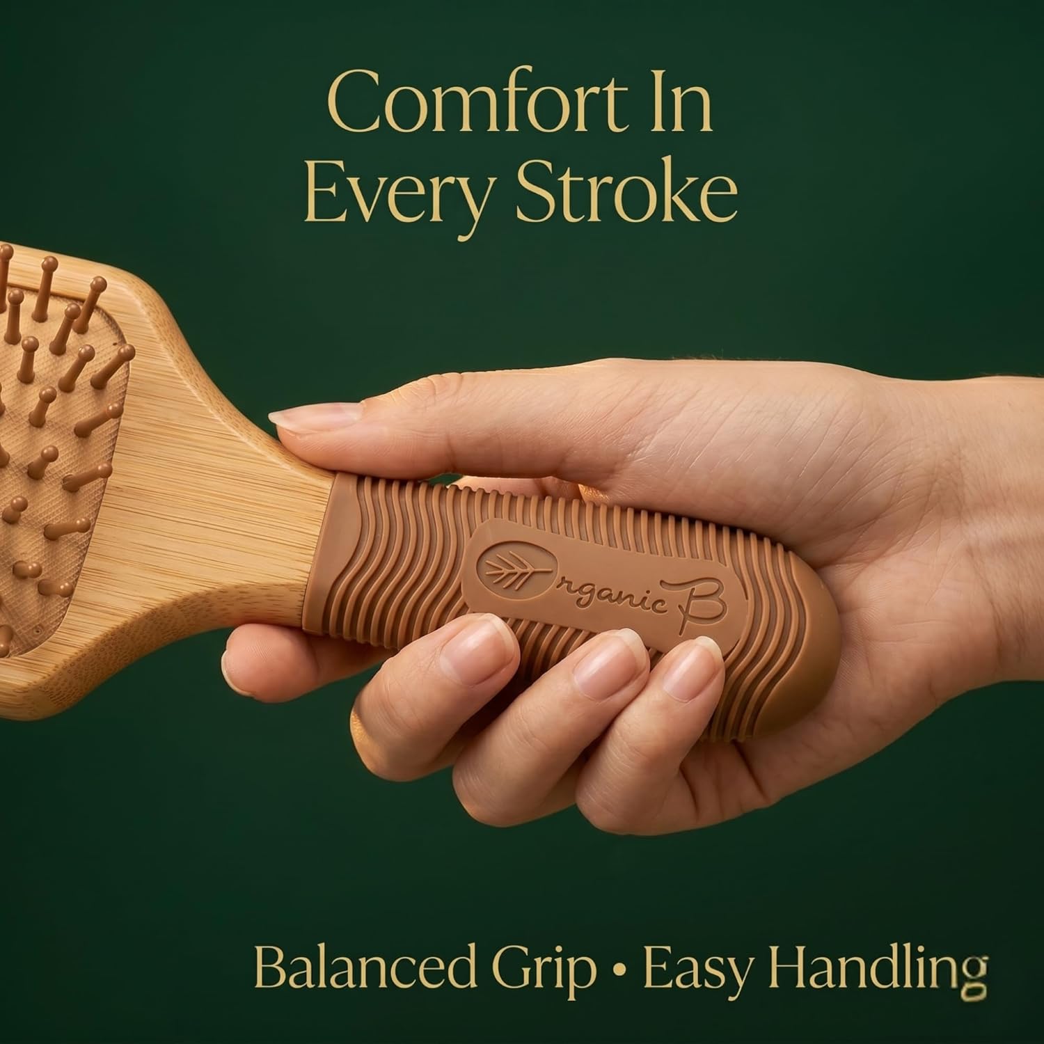 Bamboo Paddle Hair Brush with Rubber Handle – Eco-Friendly Wooden Detangler for Wet & Dry Hair
