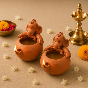 Handmade Ganesha Diya for Pooja Set of 2