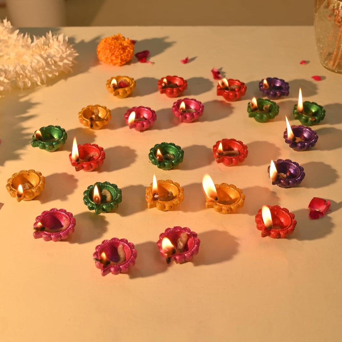 CraftVatika Clay Diya Set of 25 for Diwali Decoration Items for Home Decor