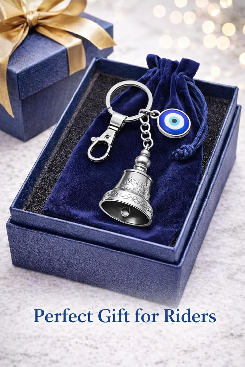 AutokraftZ Silver Guardian Bell with Tibetan Keychain for Motorcycle & Bike - Silver