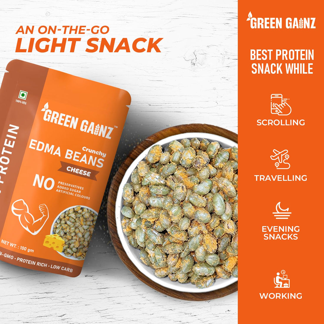 Green Gainz Roasted Edamame Cheese Flavour 100gm
