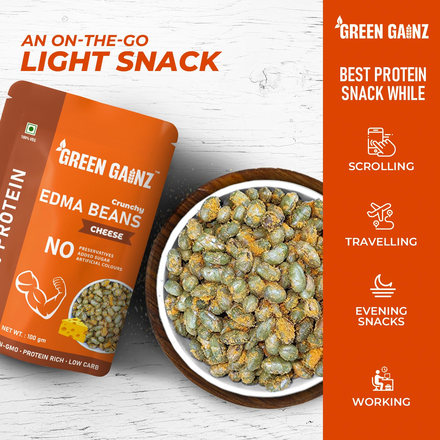 Green Gainz Roasted Edamame Cheese Flavour 100gm