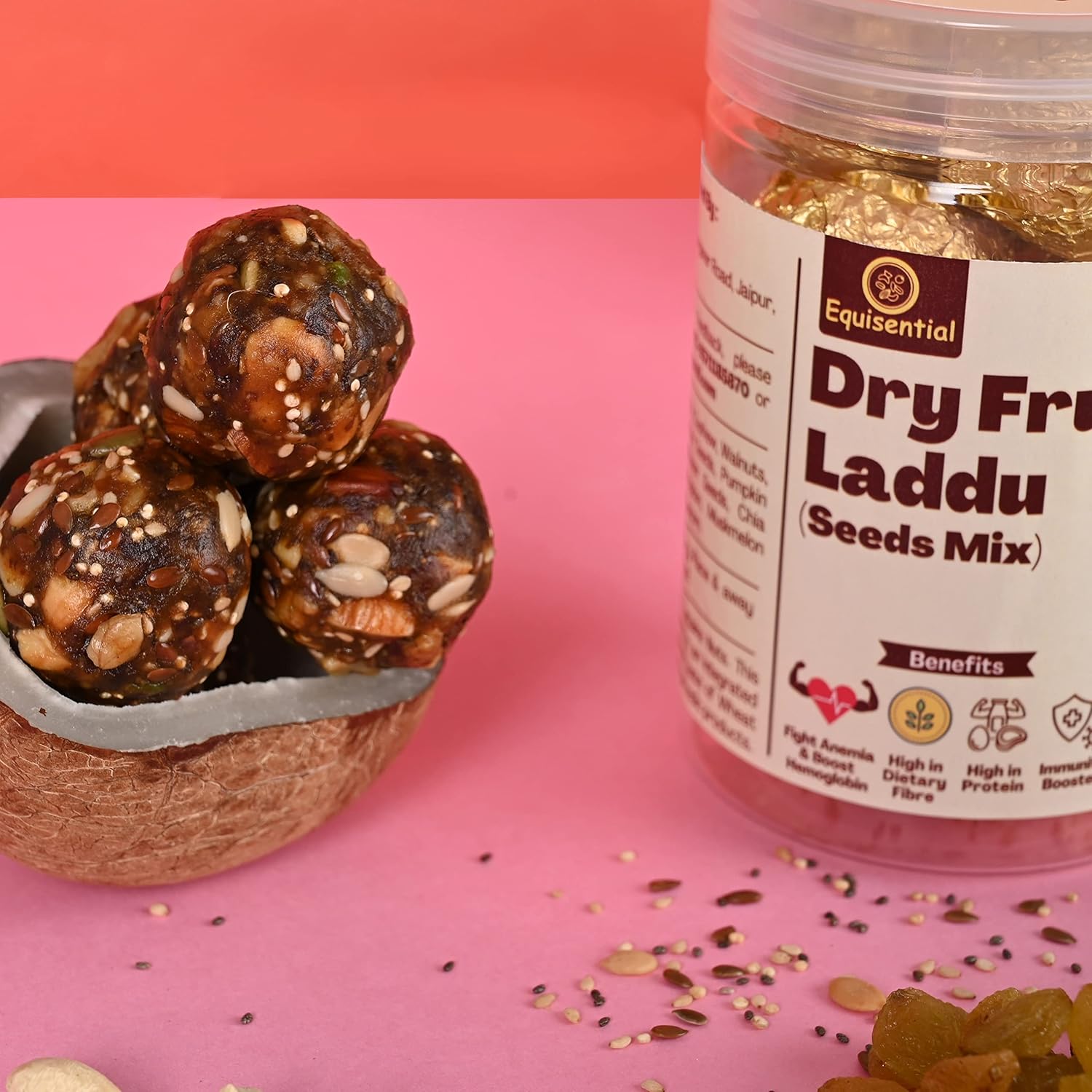 Equisential – Dry Fruits Seeds Mix Laddoo | Combination of 8+ Essential Seeds - 500GM