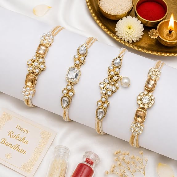 To The Nines Elegant Golden Rakhi/Band for Beloved Brother (Rakhi/Band Combo OF 4)