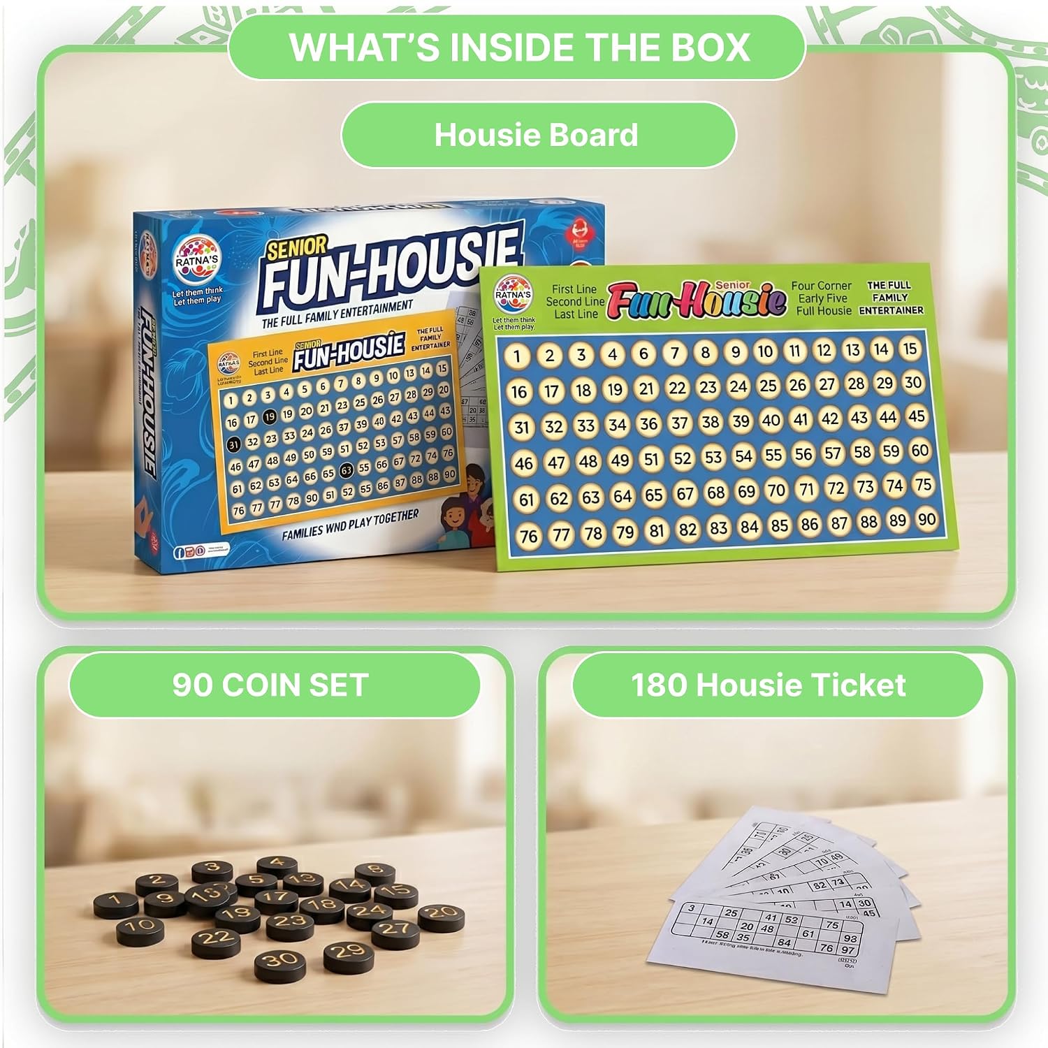 Ratna's Fun Housie Senior, 180 Tickets Board Game