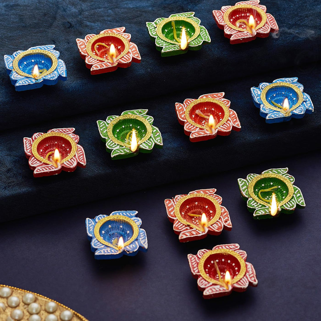 TIED RIBBONS Pack of 12 Handmade Clay Diwali Diya s Earthen Oil Lamp Large Diwali Diya