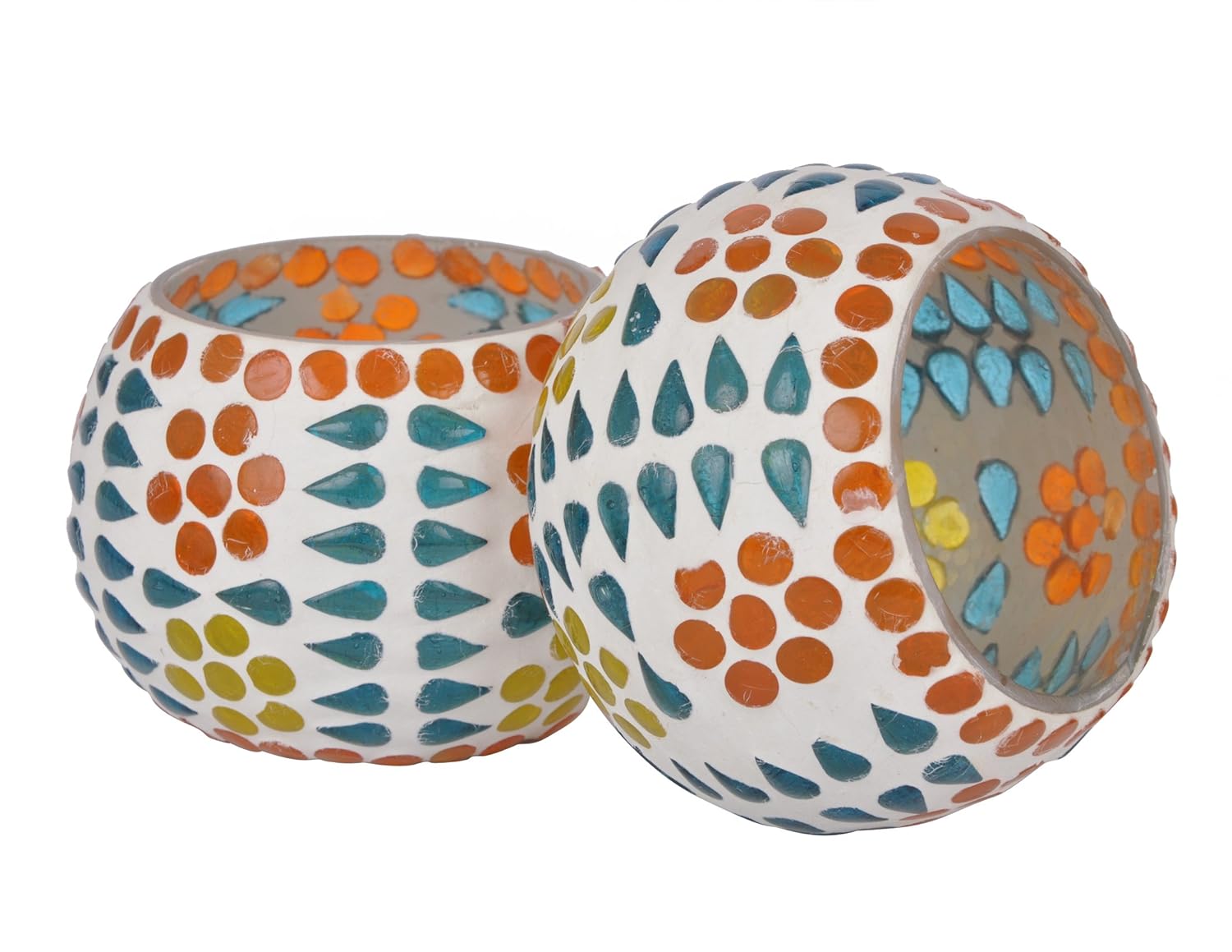 TIED RIBBONS Pack of 2 Turkish Mosaic Glass Votive Tealight Candle Holders for Table