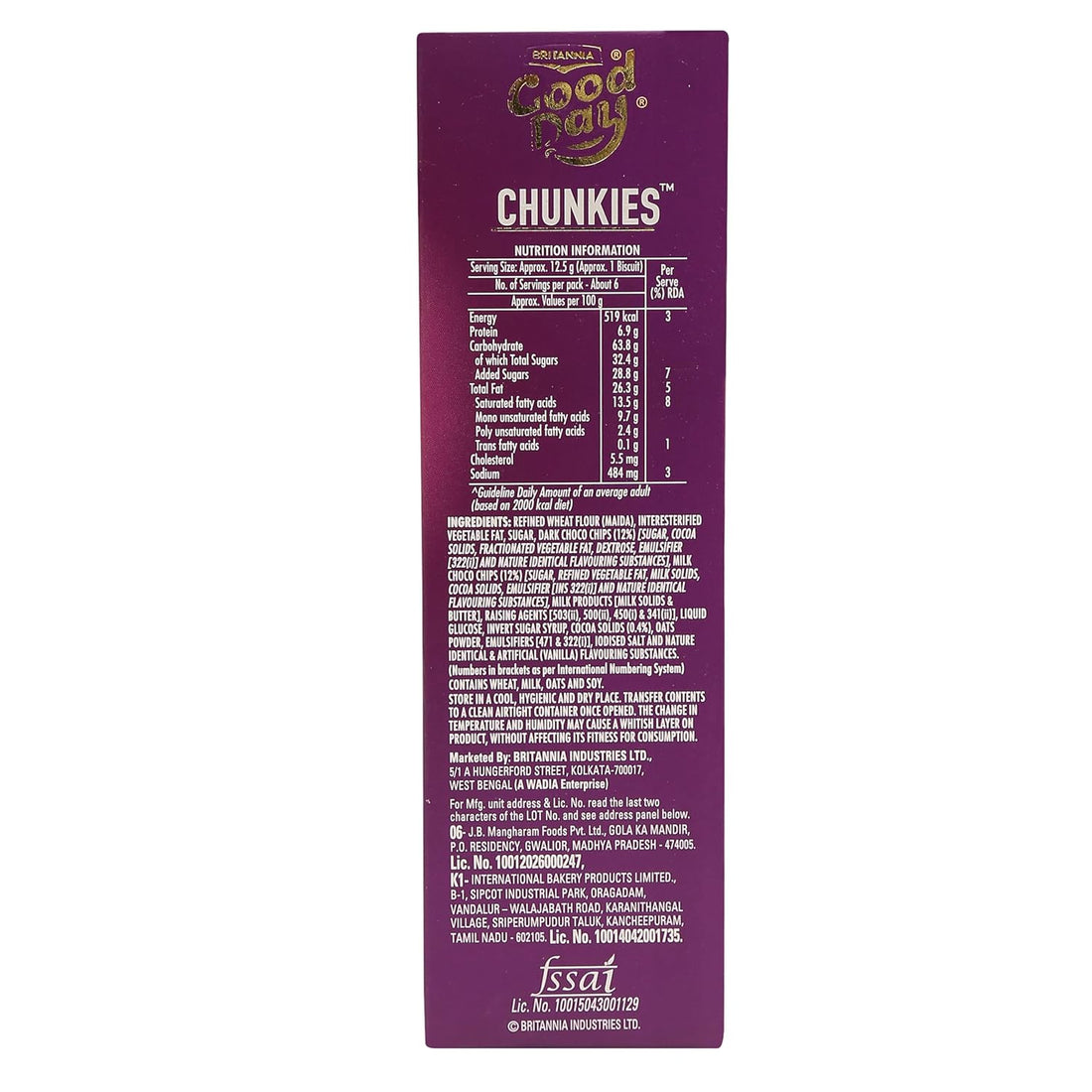 Britannia Good Day Chunkies Chocolate Chip Cookies, 75g