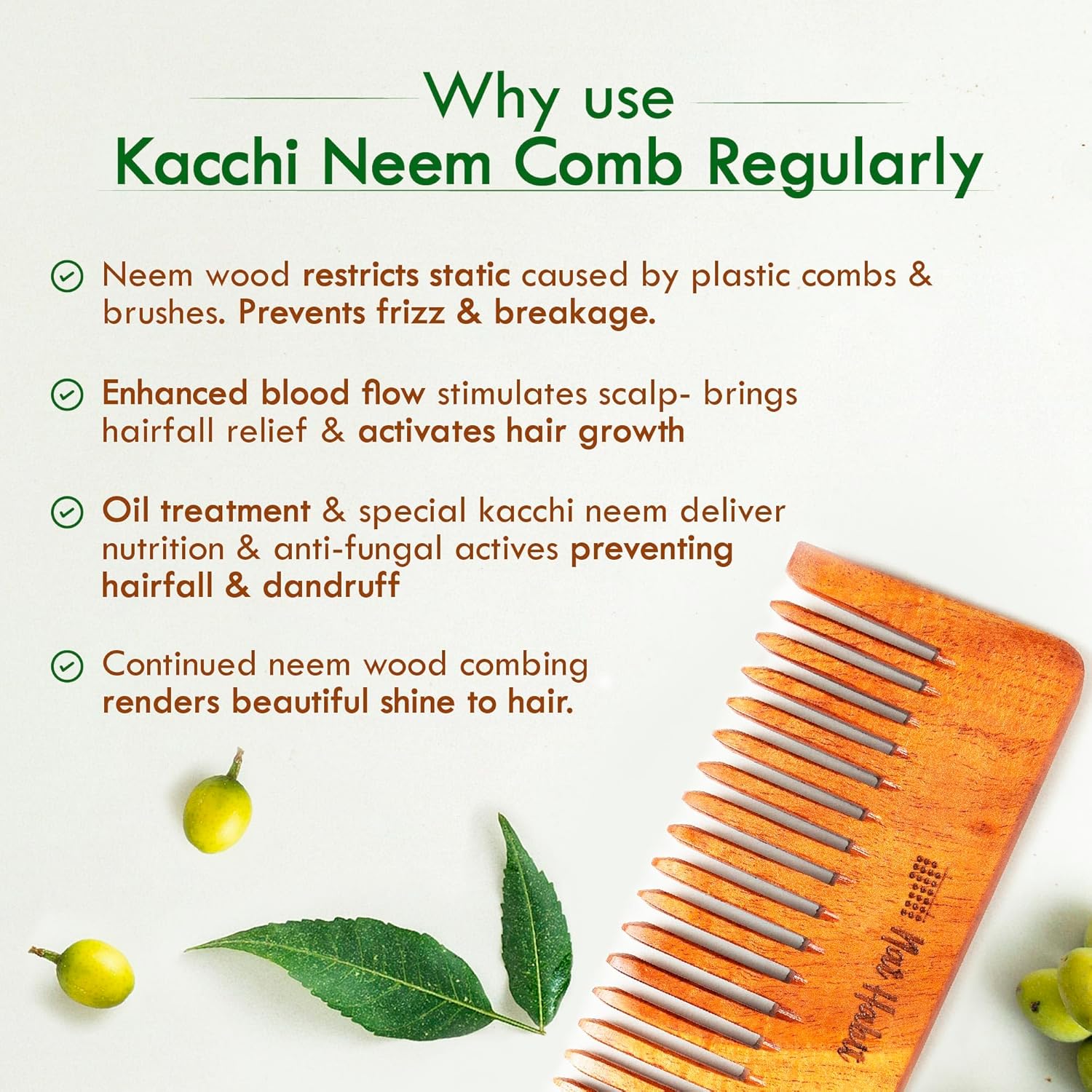 Nat Habit Kacchi Neem Wooden Shampoo Comb