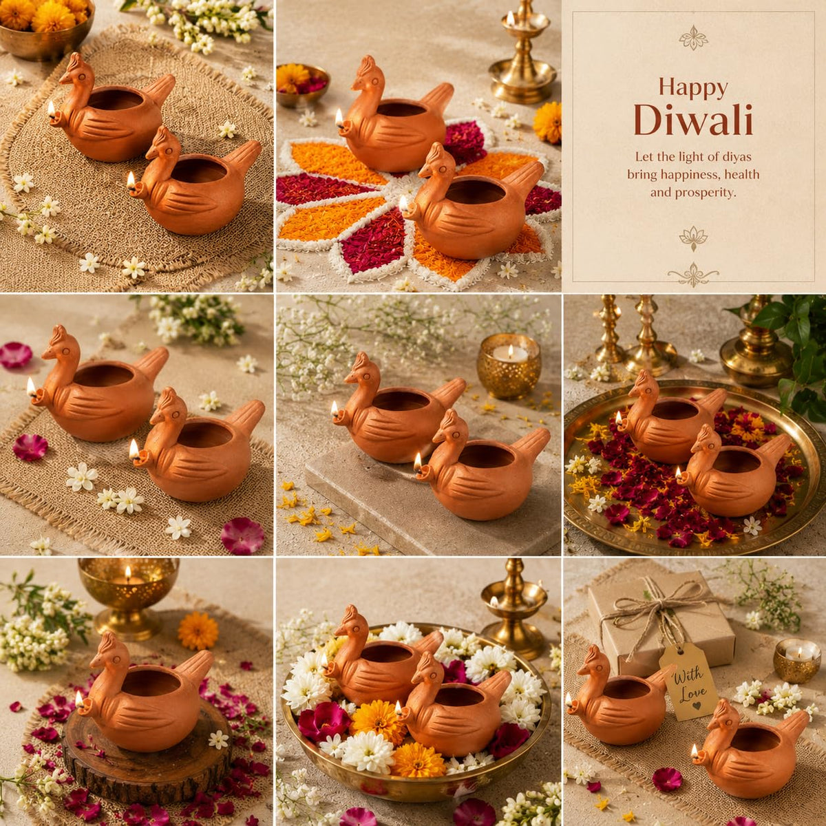 Handmade Clay Duck Diya for Pooja Set of 2