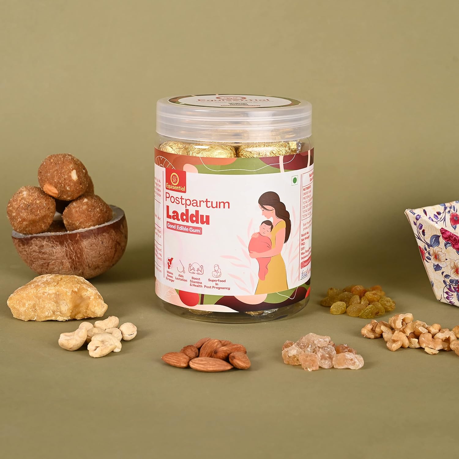 Equisential Postpartum Gond or Dink (Edible Gum) Laddoos | After Delivery Food For Mother | - 500GM