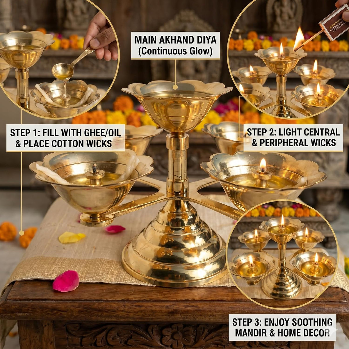 Pure Source India Pure Brass 5 Faced Ethnic Panchadeep