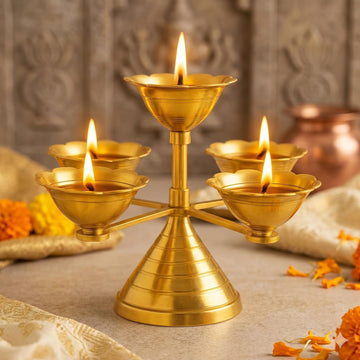 Pure Source India Pure Brass 5 Faced Ethnic Panchadeep