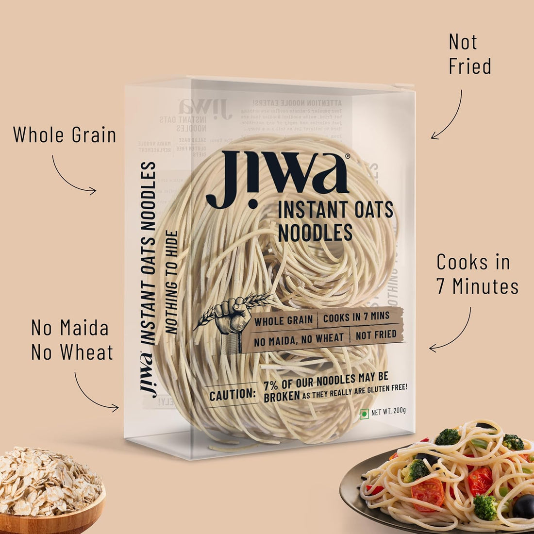 Jiwa Instant Oats Noodles | Cooks in 7 minutes  Gluten Free | 200 g