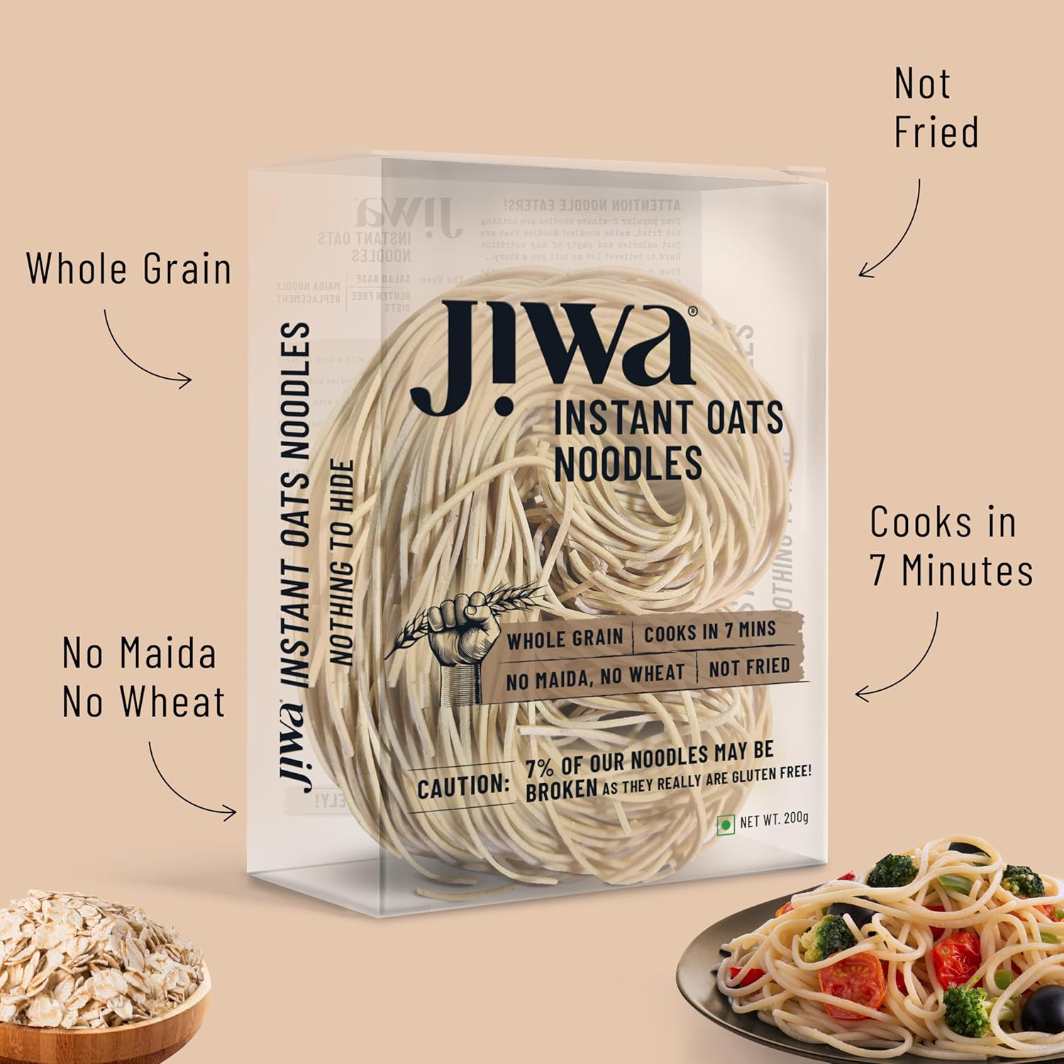 Jiwa Instant Oats Noodles | Cooks in 7 minutes  Gluten Free | 200 g