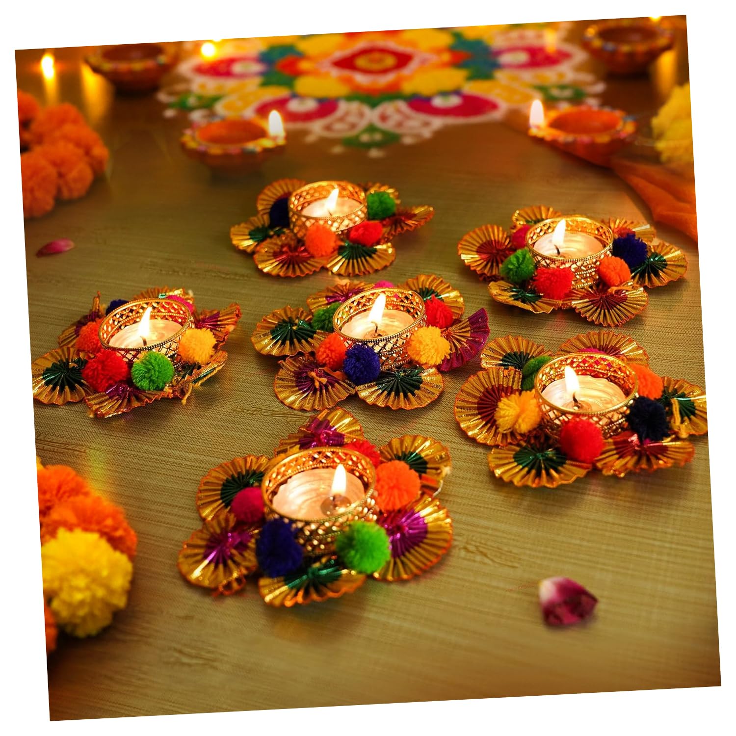 TIED RIBBONS Set of 6 Floral Tealight Candle Holders