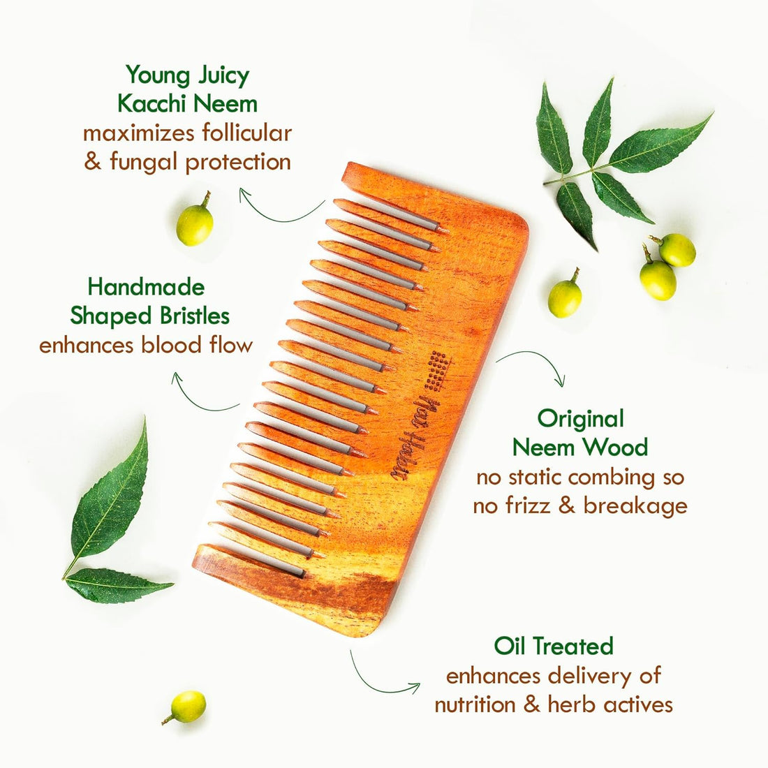 Nat Habit Kacchi Neem Wooden Shampoo Comb