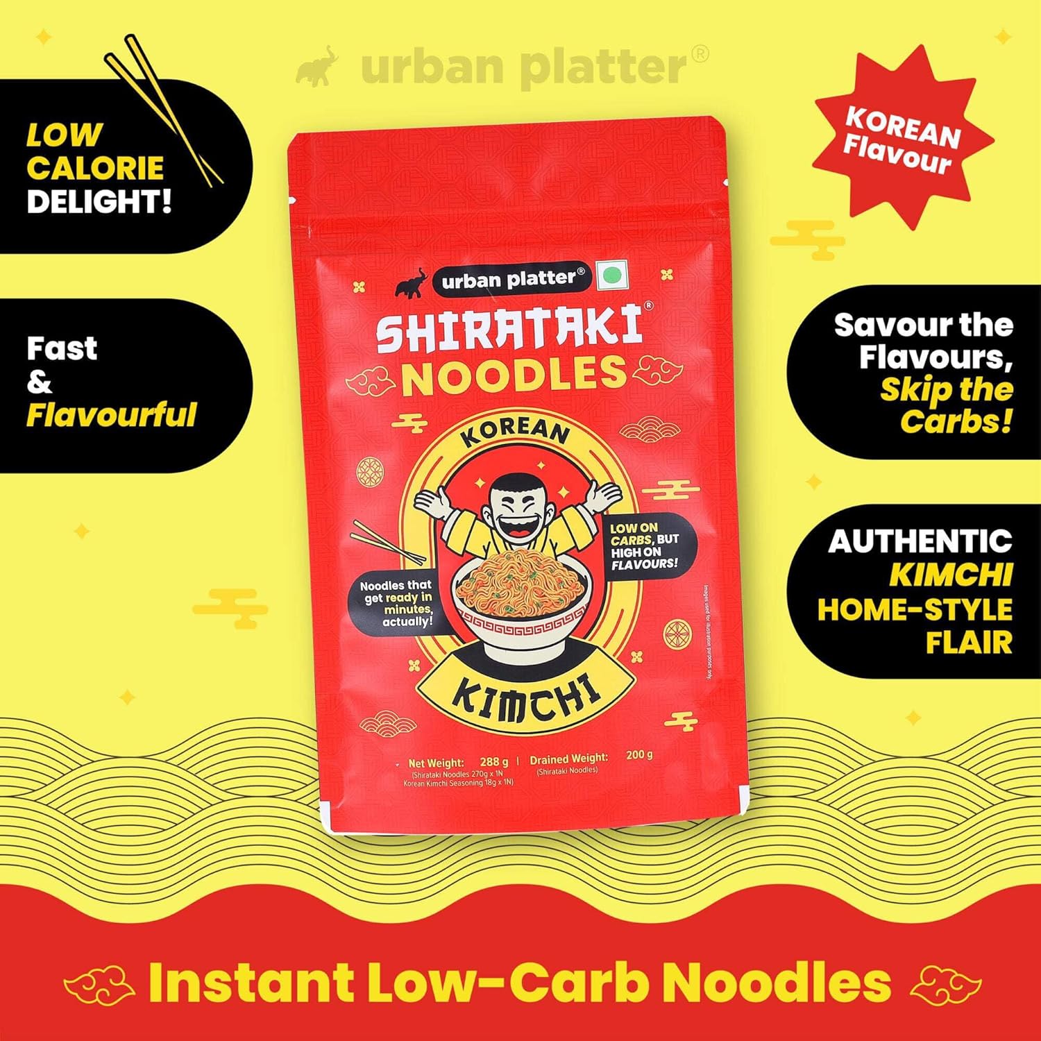 Urban Platter Korean Kimchi Shirataki Noodles, 288g (Konjac Noodle)
