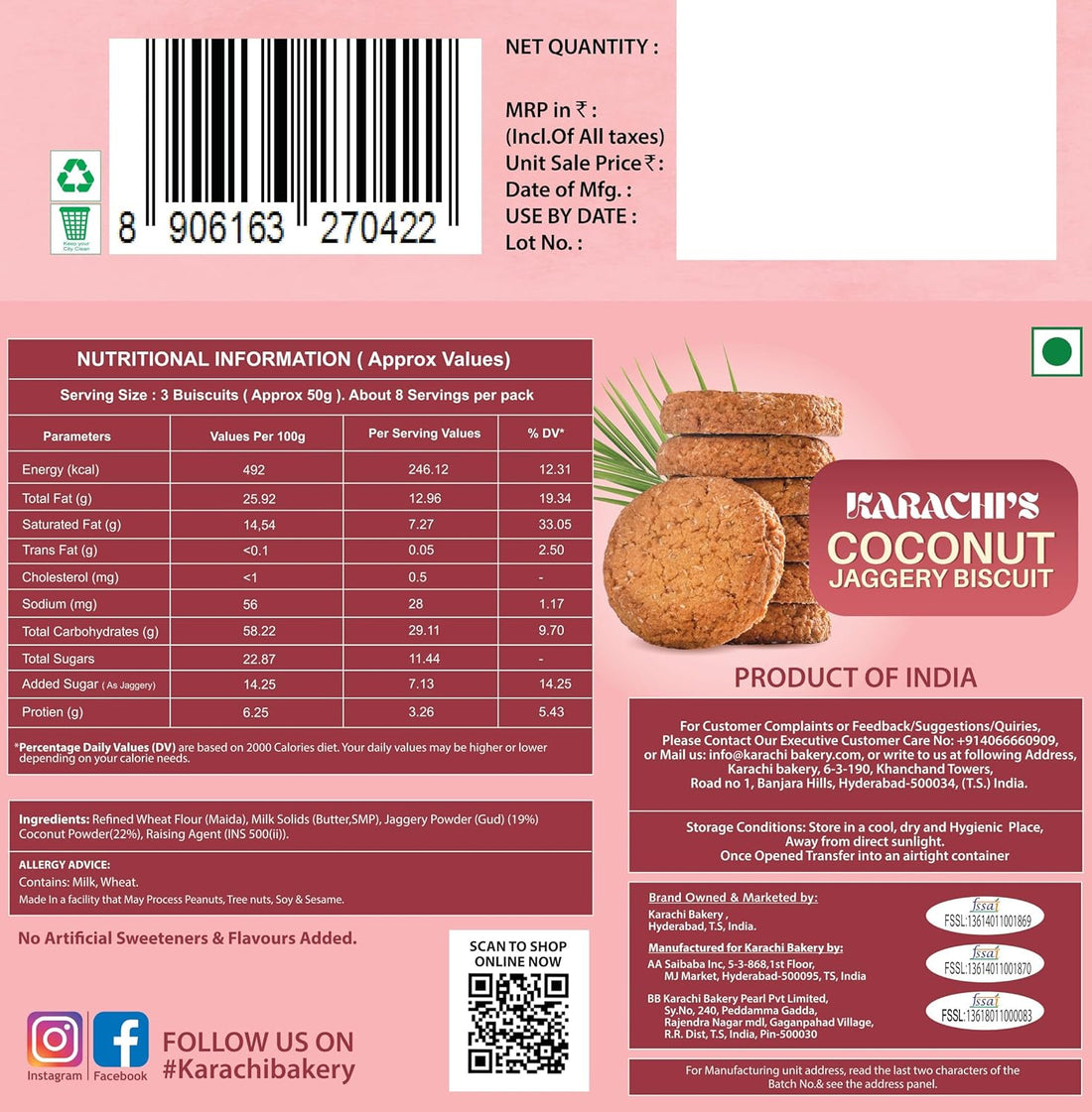 Karachi Coconut Jaggery Biscuits 400gm