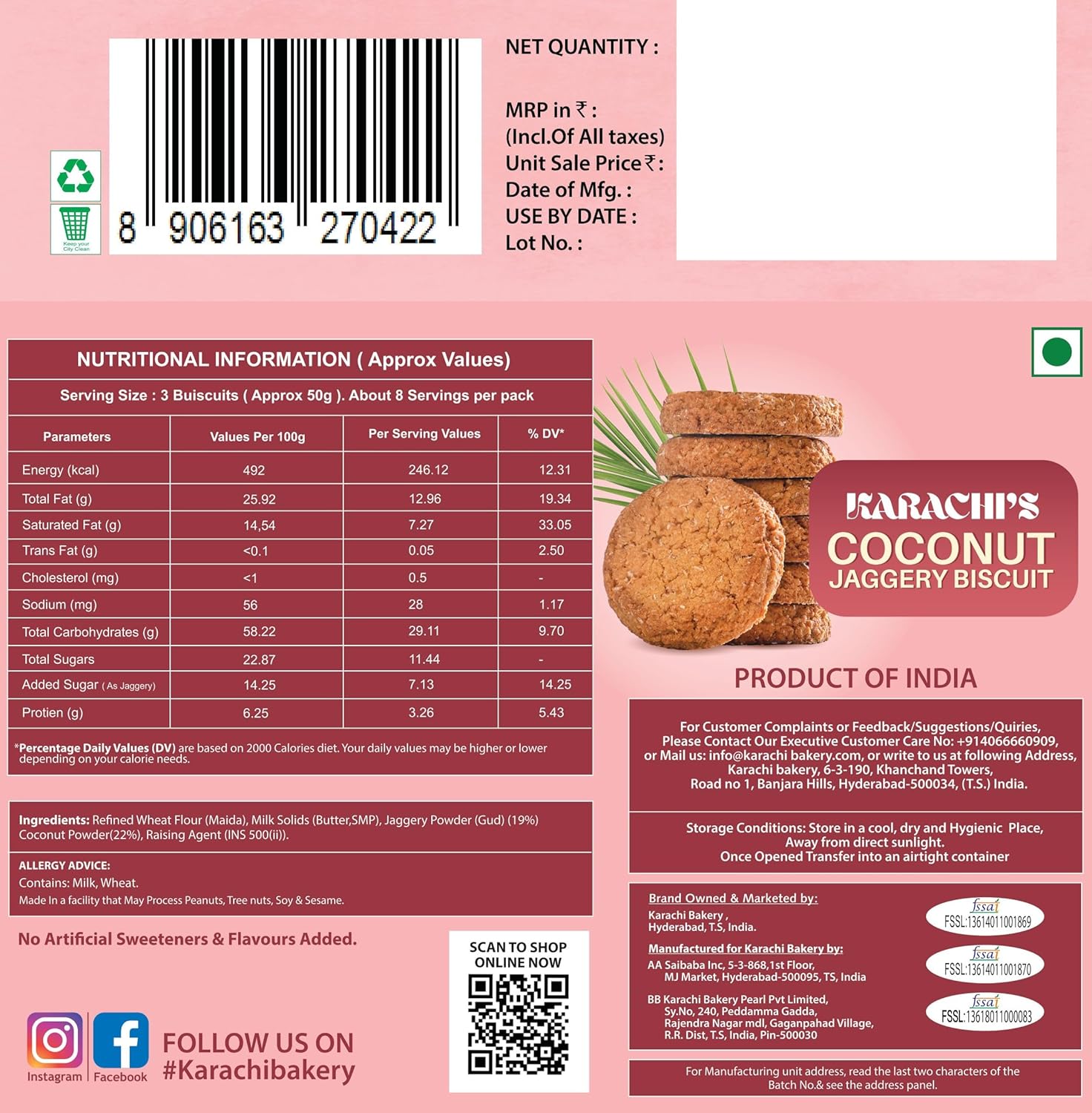 Karachi Coconut Jaggery Biscuits 400gm
