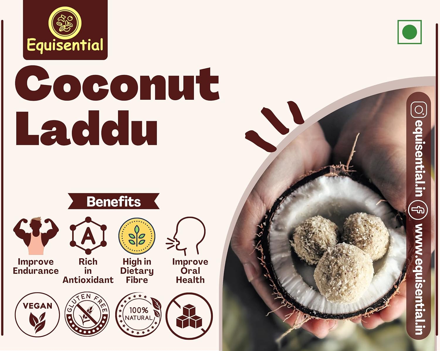 Equisential – Coconut Laddu – Delicious Healthy Laddoo - 250GM