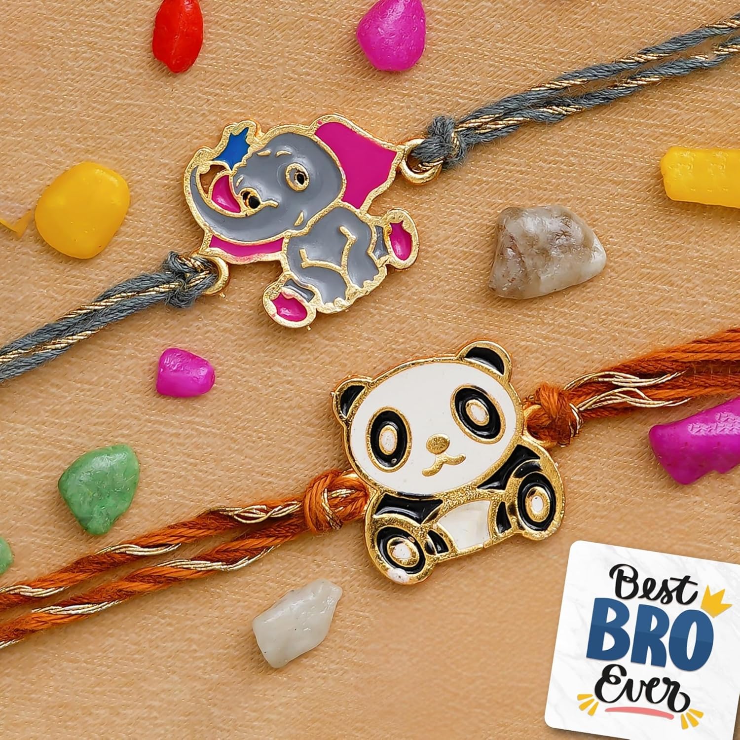 eCraftIndia Set of 2 Multicolor Panda and Elephant Kids Rakhis
