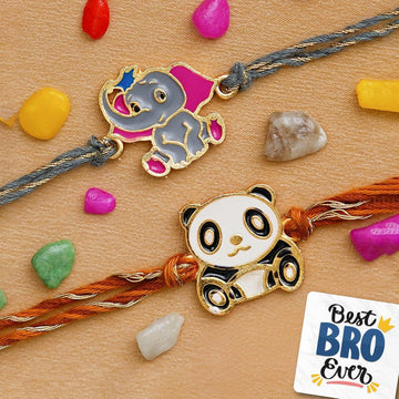 eCraftIndia Set of 2 Multicolor Panda and Elephant Kids Rakhis