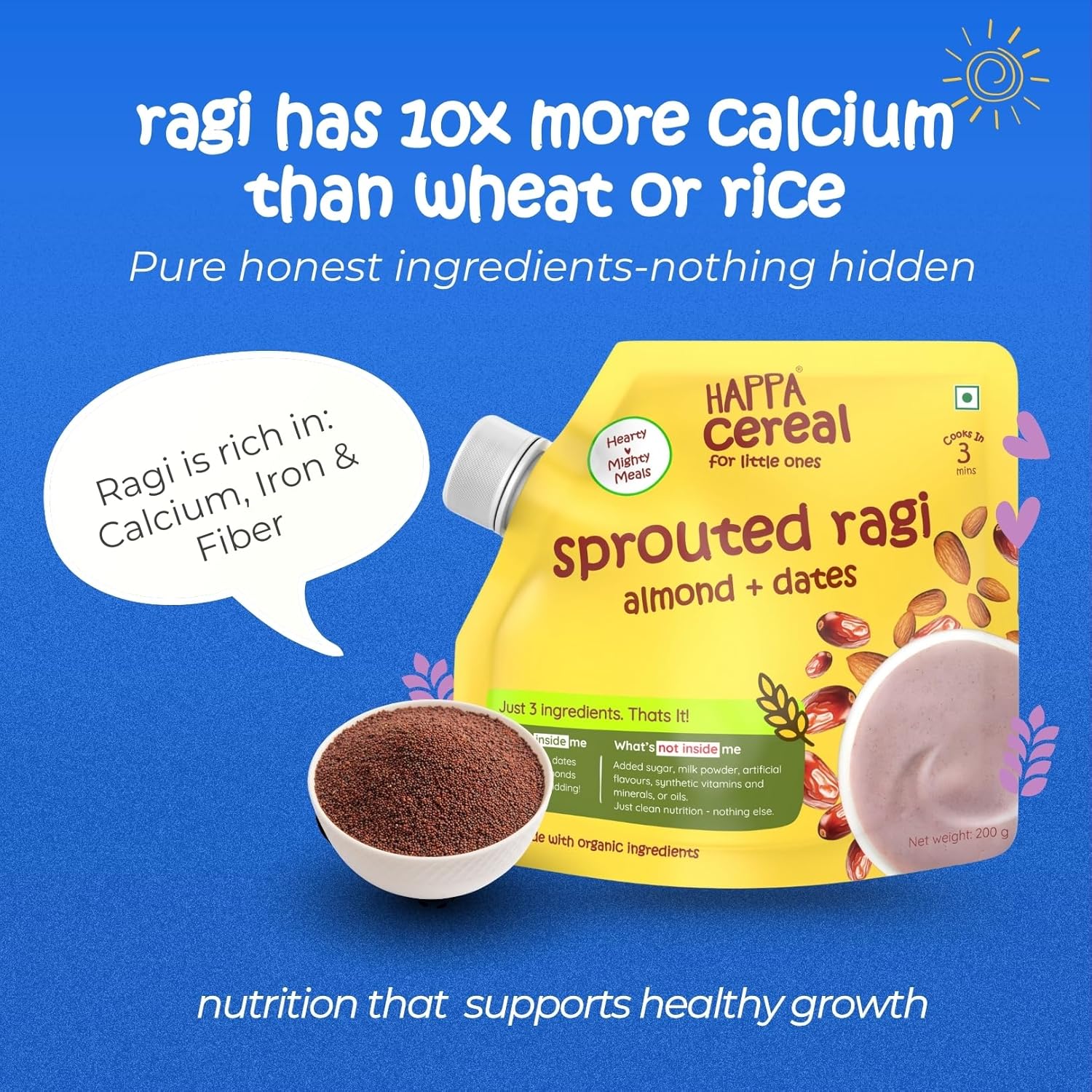 Happa Ragi Almonds Dates Organic Cereal for Babies - 200g Pack of 2