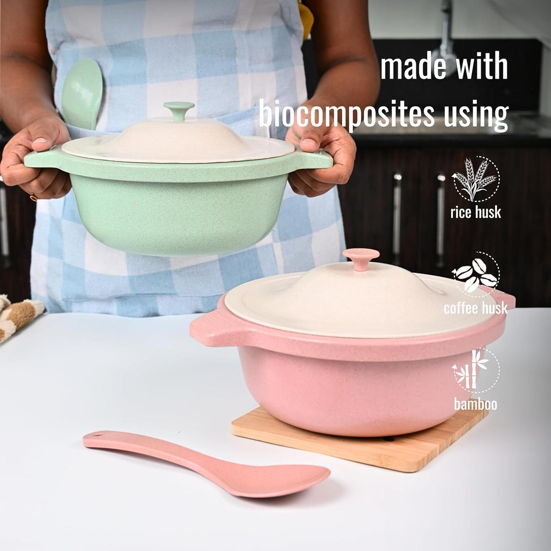Eha Earth Friendly Serving Bowls with Lid - 1250 ml Each | Set of 2