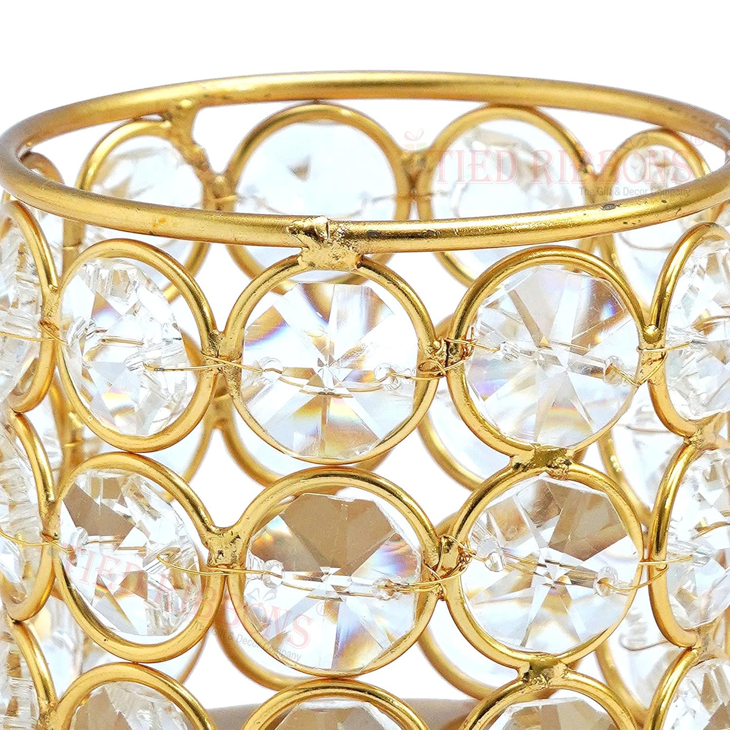 TIED RIBBONS Pack of 4 Brass and Crystal Tealight Candle Holder