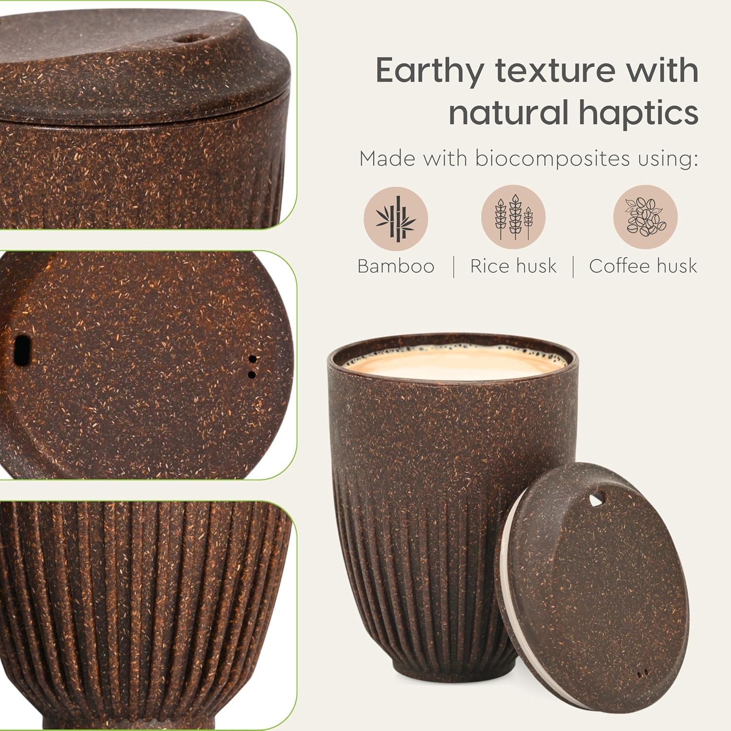 Eha Earth Friendly Retro Coffee Mug with Lid | Tea Cup Set of 2 | 350 ml