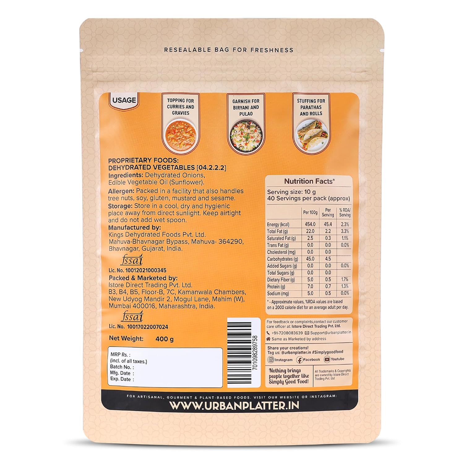 Urban Platter Crispy Fried Onion Birista, 400g